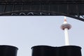 View of Kyoto tower from inside Kyoto central station on a sunny day Royalty Free Stock Photo
