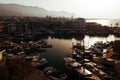 View of the Kyrenia harbour from the castle at sunset, Cyprus
