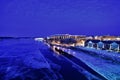 view from the la crosse Mississippi river bridge on a moon lit night Royalty Free Stock Photo