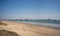 View of La Pallice, the trade port of La Rochelle. freight ships and cranes in the trade port