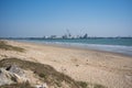 View of La Pallice, the trade port of La Rochelle. freight ships and cranes in the trade port