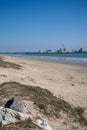 View of La Pallice, the trade port of La Rochelle. freight ships and cranes in the trade port