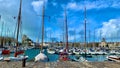 View of La Rochelle Harbour sailboat masts under the blue sky, France