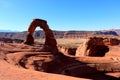 A view of the the La Sal Mountains and the Delicate Arch in the Arches National Park, Utah, USA Royalty Free Stock Photo