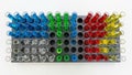 View of a lab setup featuring a grid of test tubes arranged in a black Royalty Free Stock Photo