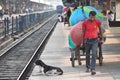 View of labour in an Indian railway station Royalty Free Stock Photo