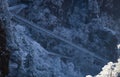 View of the ladder and sling of cable car from the view point of the Huangshan Mountain or Yellow mountain in the winter season Royalty Free Stock Photo