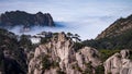 View of the ladder and sling of cable car from the view point of the Huangshan Mountain or Yellow mountain in the winter season Royalty Free Stock Photo