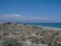 View of Lady`s Mile looking towards the industrial port of Limassol Royalty Free Stock Photo