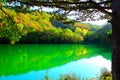 View at Lago di Boccafornace in Pievebovigliana, Valfornace (Macerata) with mirroring body of water Royalty Free Stock Photo