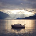 View of Lago di Como at the sunset. Aged photo. Royalty Free Stock Photo