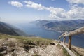 View of Lago di Garda from Monte Baldo with a wooden fence