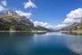 View of Lago Fedaia and Marmolada. Dolomites