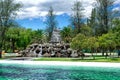 View of the lagoon, in the public park of La Carolina in the north of the city of Quito. Ecuador.