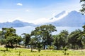View of Lake Atitlan & 2 volcanoes, Guatemala Royalty Free Stock Photo
