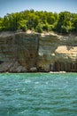 View from the lake at beautiful rocky cliff and forest , Pictured Rocks National Lakeshore