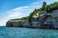 View from the lake at beautiful rocky cliff and forest , Pictured Rocks National Lakeshore Royalty Free Stock Photo