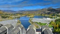 View of Lake Benmore from the top of the dam that powers the hydroelectric power station, in Canterbury Royalty Free Stock Photo