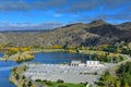 View of Lake Benmore from the top of the dam that powers the hydroelectric power station, in Canterbury Royalty Free Stock Photo