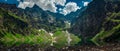 View on the lake called black pond under high and rocky mountains. Royalty Free Stock Photo