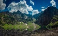 View on the lake called black pond under high and rocky mountains. Royalty Free Stock Photo