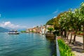 View of Lake Como shore in Bellagio town, Lombardy region, Italy Royalty Free Stock Photo