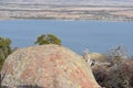 View of Lake Ellsworth over a boulder at Mt. Scott near Lawton Oklahoma. Royalty Free Stock Photo