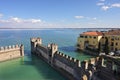 View on Lake Garda and ancient fortification. Royalty Free Stock Photo