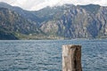 A view of lake garda from pier in Malcesine, italy Royalty Free Stock Photo