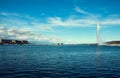 View of Lake Geneva and the fountain Royalty Free Stock Photo