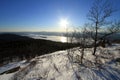 View of Lake George, NY in winter from Mountain Top Royalty Free Stock Photo