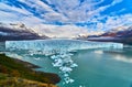 A view of the lake and glacier Perito Moreno national park Los Glaciares. The Argentine Patagonia in Autumn. Royalty Free Stock Photo