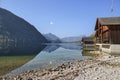 Panoramic view of the lake Grundlsee in the early autumn morning. View of the Alps. Grundlsee, Styria, Austria Royalty Free Stock Photo