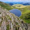 View on the lake from Helvellyn peak in Lake District in England Royalty Free Stock Photo