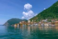 View from the lake of Iseo on the small town of Sulzano Royalty Free Stock Photo