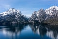 View of Lake Jenny and mountains with snowy peaks. Grand Teton National Park, Wyoming, USA. Royalty Free Stock Photo