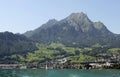 View from Lake Lucerne to Hergiswil and Pilatus