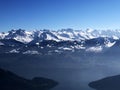 View of Lake Lucerne VierwaldstÃÂ¤tersee and Swiss Alps in the background from Rigi Mountain Royalty Free Stock Photo