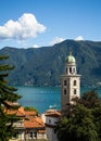 View of Lake Lugano & Cathedral of Saint Lawrence in Lugano, Switzerland