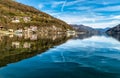 View of Lake Lugano-Ceresio from Brusimpiano village, province of Varese, Italy Royalty Free Stock Photo