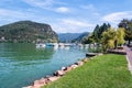 View of Lake Lugano - Ceresio from Lavena Ponte Tresa lake shore, Italy Royalty Free Stock Photo