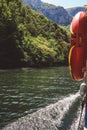 View of the lake in the Matka canyon from boat in the vicinity of Skopje, Republic of North Macedonia Royalty Free Stock Photo