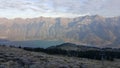 View of lake between mountains on a gloomy daz