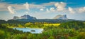 View of a lake and mountains. Mauritius. Panorama Royalty Free Stock Photo