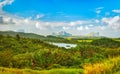 View of a lake and mountains. Mauritius. Panorama Royalty Free Stock Photo