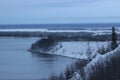 View of Lake Onega on a winter evening from the Andom mountain, Vologda region