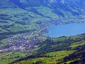 View of Lake Sarnersee from the Pilatus mountain range in the Emmental Alps, Alpnach - Canton of Obwalden, Switzerland