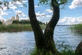 View of the lake Seliger and Nilov Monastery from the Peninsula Svetlitsa, Tver region. Royalty Free Stock Photo