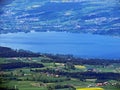 View of Lake Sempachersee from the Pilatus mountain range in the Emmental Alps, Alpnach - Canton of Obwalden, Switzerland