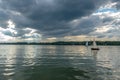 View of the lake and several yachts just before the storm